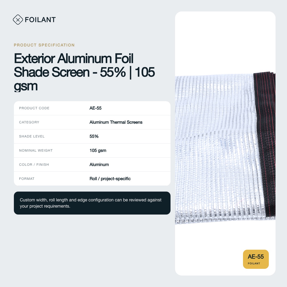 Exterior Aluminum Foil Shade Screen - 55% | 105 gsm view 3