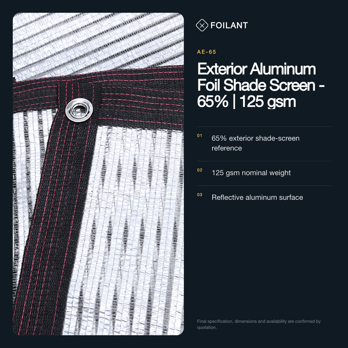 Exterior Aluminum Foil Shade Screen - 65% | 125 gsm view 2