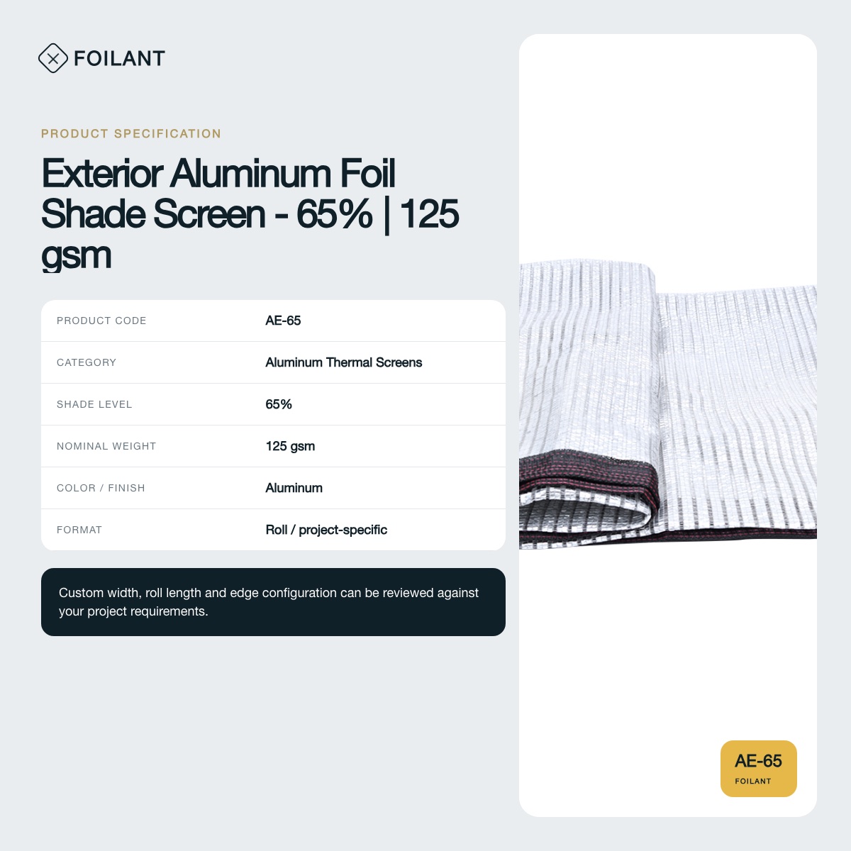 Exterior Aluminum Foil Shade Screen - 65% | 125 gsm view 3