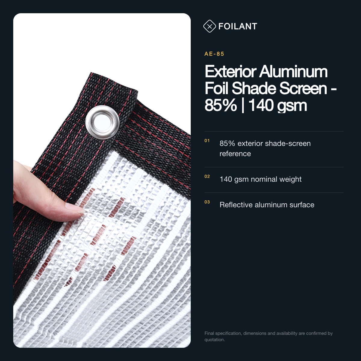 Exterior Aluminum Foil Shade Screen - 85% | 140 gsm view 2