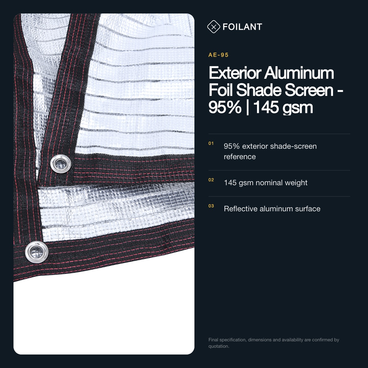 Exterior Aluminum Foil Shade Screen - 95% | 145 gsm view 2