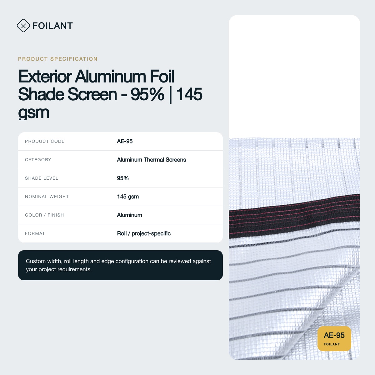 Exterior Aluminum Foil Shade Screen - 95% | 145 gsm view 3