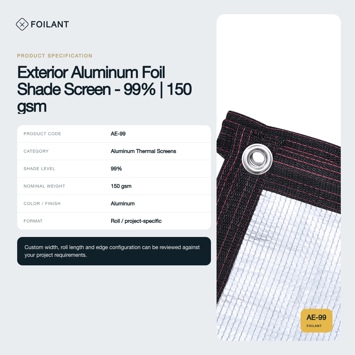 Exterior Aluminum Foil Shade Screen - 99% | 150 gsm view 3