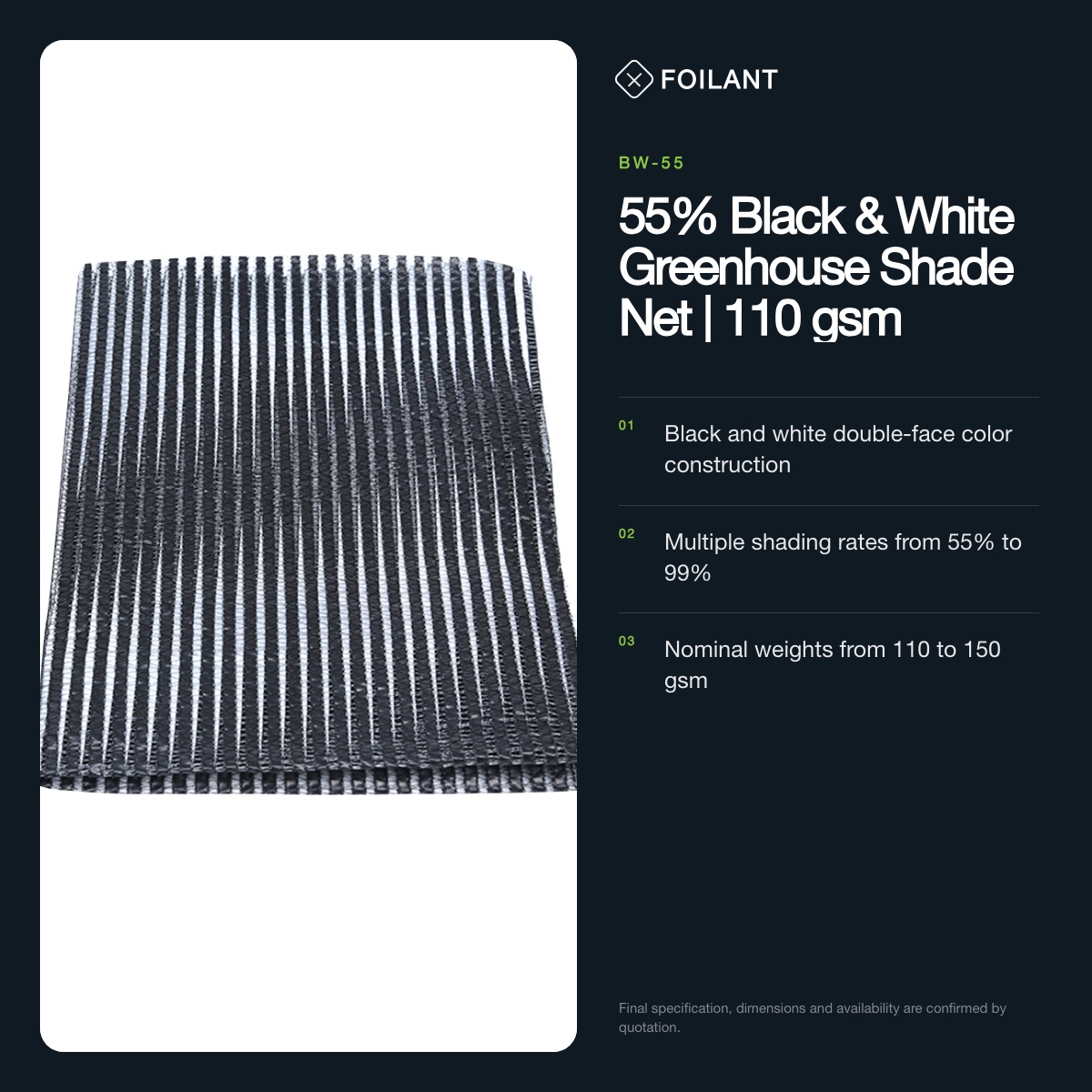 55% Black & White Greenhouse Shade Net | 110 gsm view 2