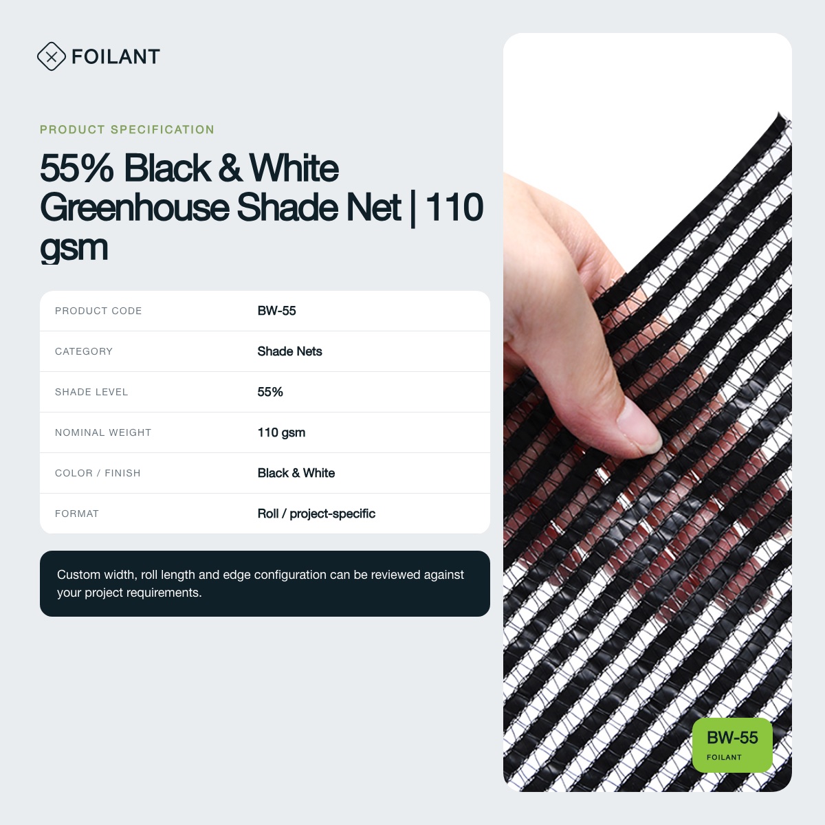 55% Black & White Greenhouse Shade Net | 110 gsm view 3