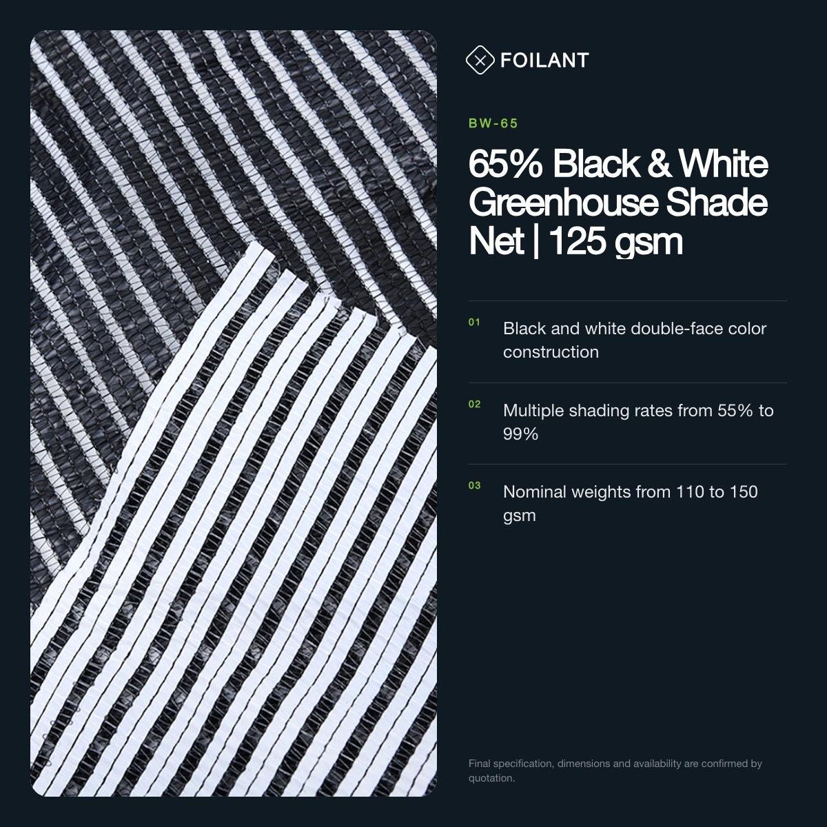 65% Black & White Greenhouse Shade Net | 125 gsm view 2