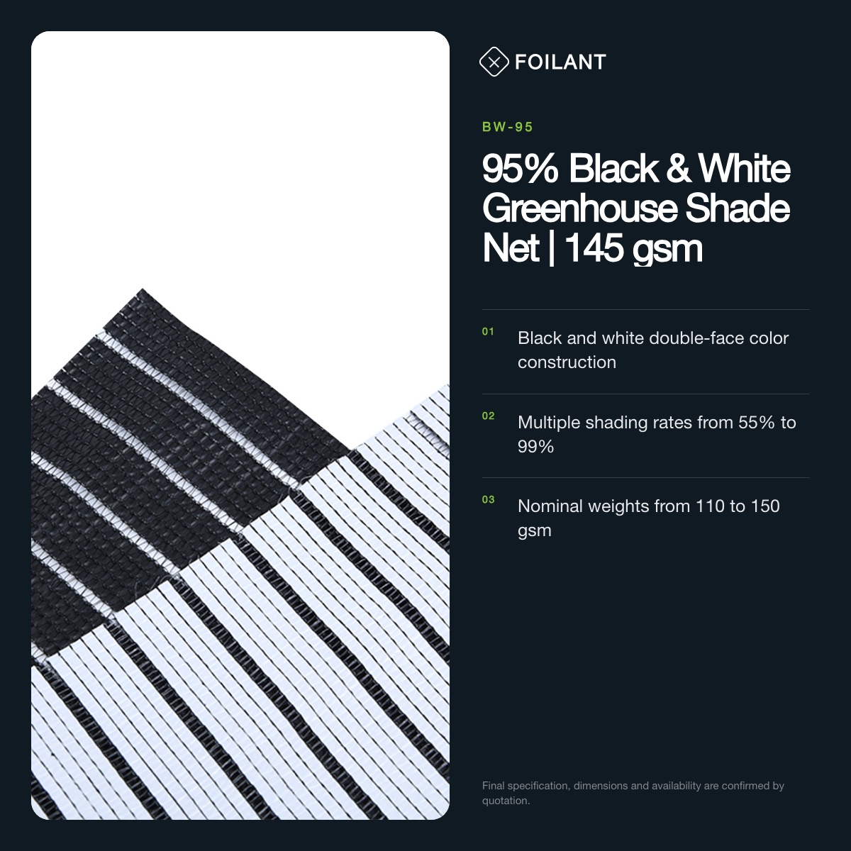 95% Black & White Greenhouse Shade Net | 145 gsm view 2