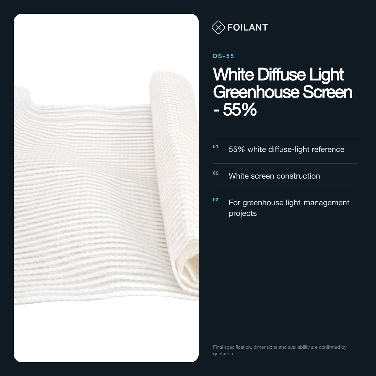 White Diffuse Light Greenhouse Screen - 55% view 2