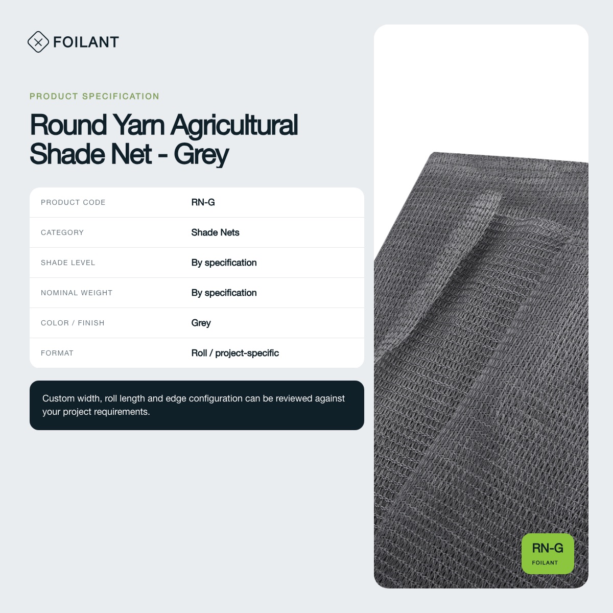 Round Yarn Agricultural Shade Net - Grey view 3